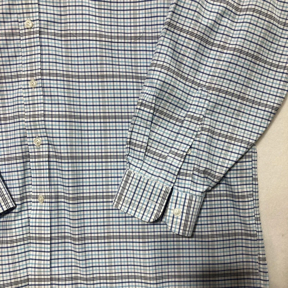 Lot 2 LL Bean Mens Traditional Fit Button‎ Down Shirt  Blue Plaid Gray 17.5 x 34